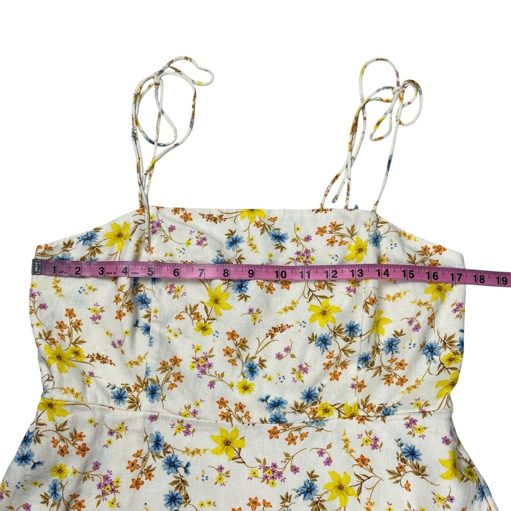 Old Navy Women's Mini Dress Large Floral Linen Blend Smocked Tie Strap Sundress - Picture 8 of 11